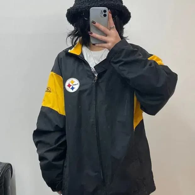 XL NFL 리복 피츠버그 스틸러스 바람막이 자켓 블랙