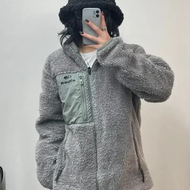 라지 아이더 겨울 뽀글이 후리스 플리스 자켓 그레이