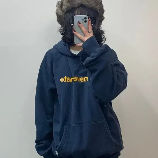 라지 디스이즈네버댓 T-로고 후드티 네이비