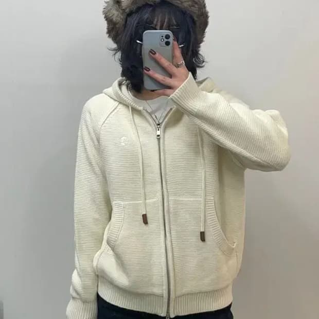 스몰 마리떼 프랑소와 저버 양모 니트 후드 집업 아이보리