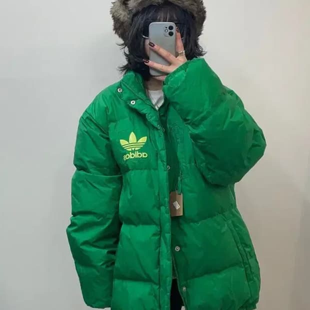 미디움 아디다스 파이어버드 덕다운 올드스쿨 푸퍼 패딩 그린