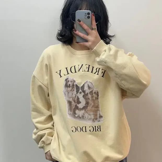 프리 더오픈프로덕트 도그 프린팅 맨투맨 스웨트셔츠
