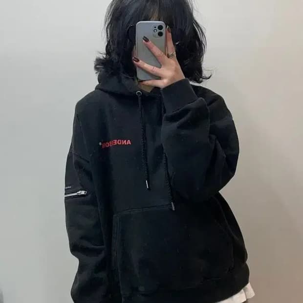 앤더슨벨 캐주얼 오버핏 지퍼 디테일 기모 후드티