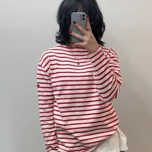 세인트 제임스 오버핏 레드 스트라이프 긴팔티