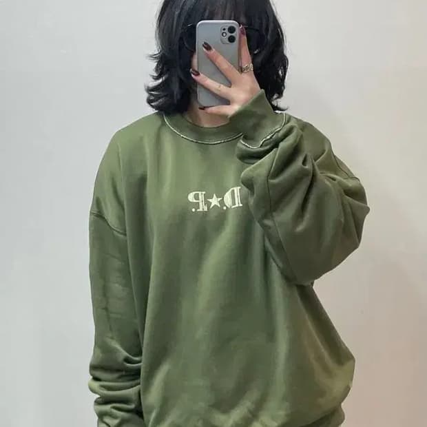 디피 x 아이앱 스튜디오 리버서블 스웻셔츠 오트밀 레인저 그린