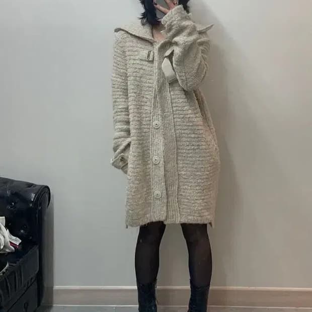 여성 시스템 울 알파카 하프 니트 코트