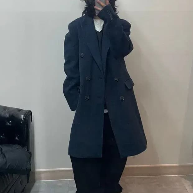 라지 앤더슨벨 개릿 롱 더블코트 오버핏 블루