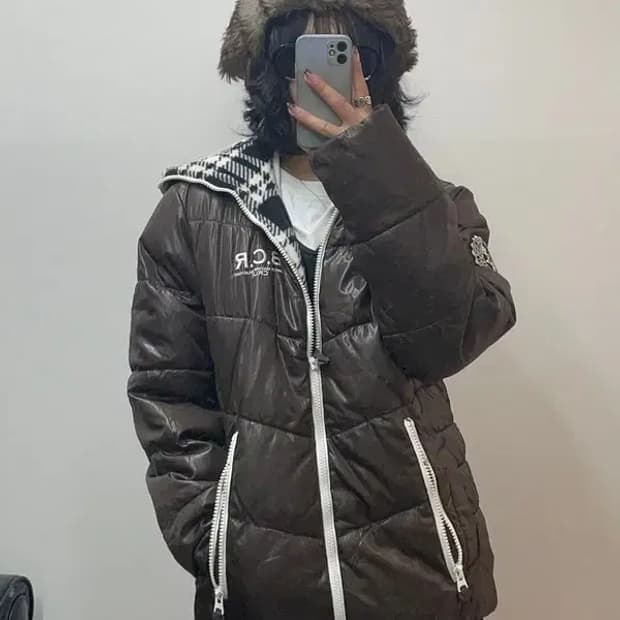 100 bcr 오버핏 다운 패딩 점퍼 브라운