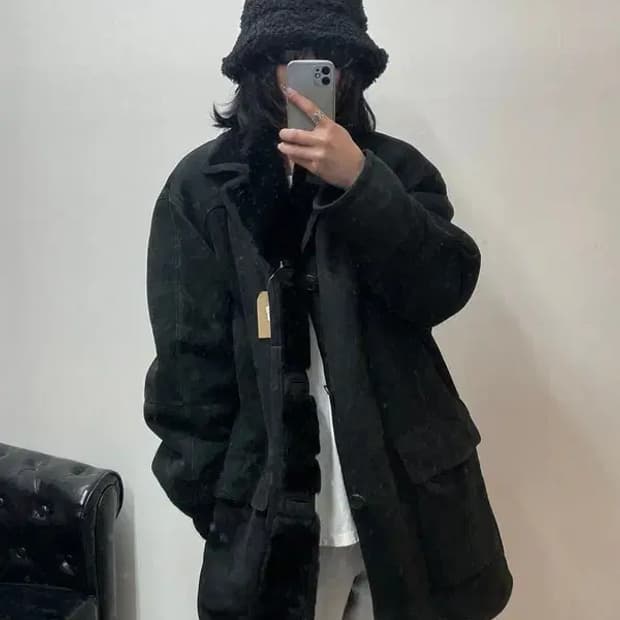 105 00s 윈디클럽 블랙 스웨이드 무스탕 자켓