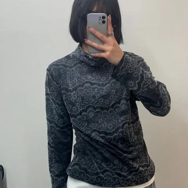 M-L 빈틴지 JAN  그레이 터틀넥 플리스 스웨트셔츠