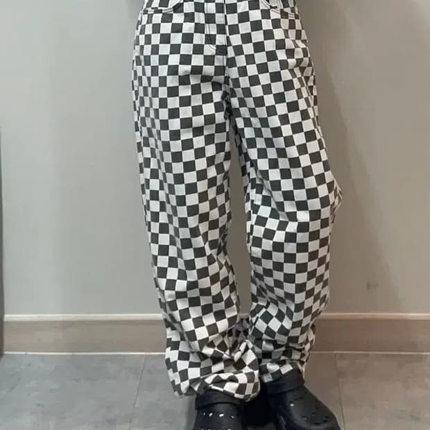 스몰 MEJOR 체커보드 와이드 팬츠 블랙 화이트