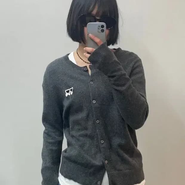 95 칼라거펠트 니트집업 울 가디건 그레이