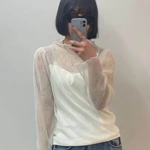 프리 빈티지 플라워 레이스 시스루 블라우스 아이보리