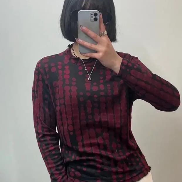 프리 빈티지 레이어드 하이넥 롱슬리브 탑 레드