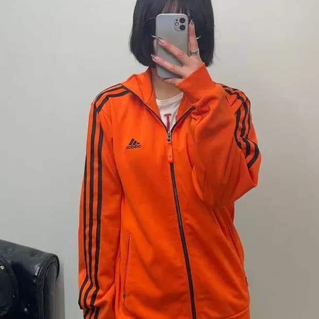 100 아디다스 og 미니멀 삼선 트랙탑 져지 오렌지