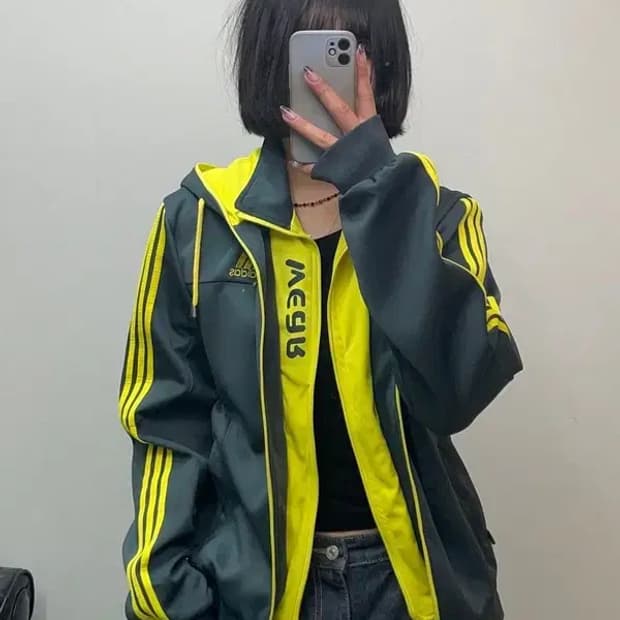 라지 아디다스 스포츠 삼선 로고 후드집업 트레이닝탑 져지