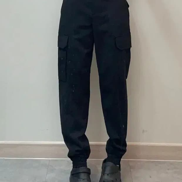 38 준지 22ss 블랙 카고 밴딩 조거 팬츠