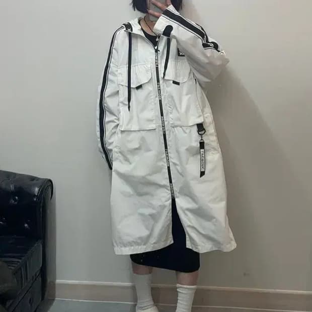 미디움 라이프워크롱기장 루즈핏 후드 점퍼 화이트