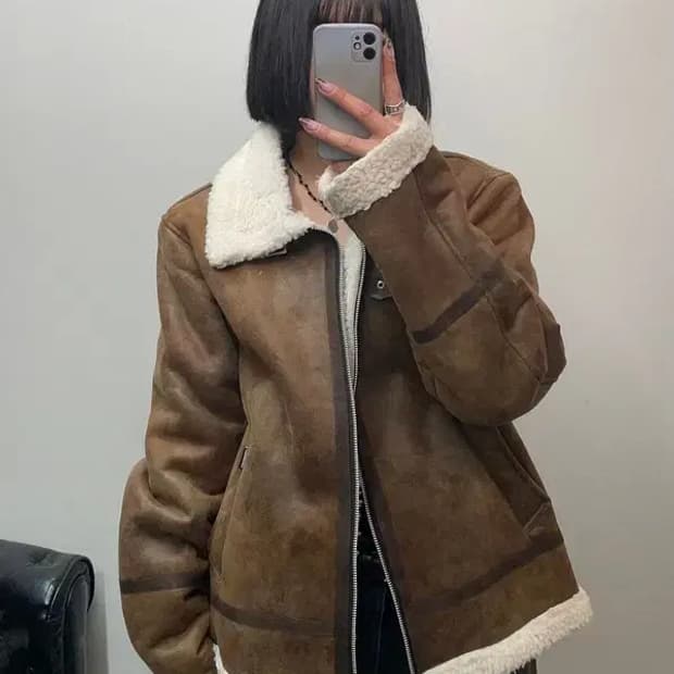 라지 어반스터프 스웨이드 무톤 무스탕 자켓 브라운