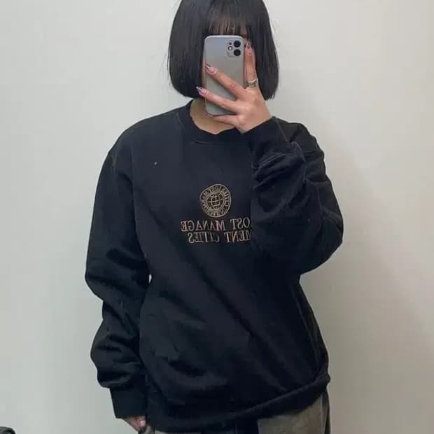 스몰 LMC 엘엠씨 클래식 휠 그레이 라운드 맨투맨 블랙