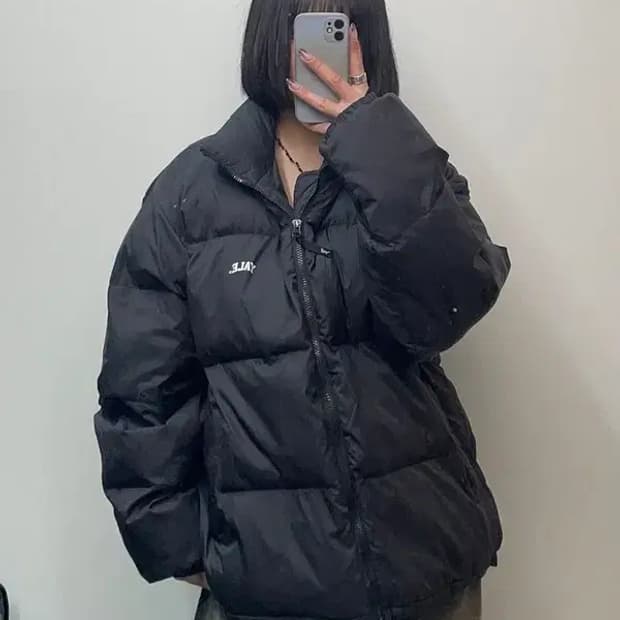 라지 예일 블랙 로고 숏패딩 다운점퍼 자켓
