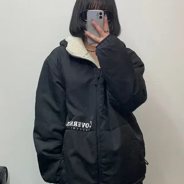 라지 커버낫 리버시블 플리스 자켓 점퍼 블랙