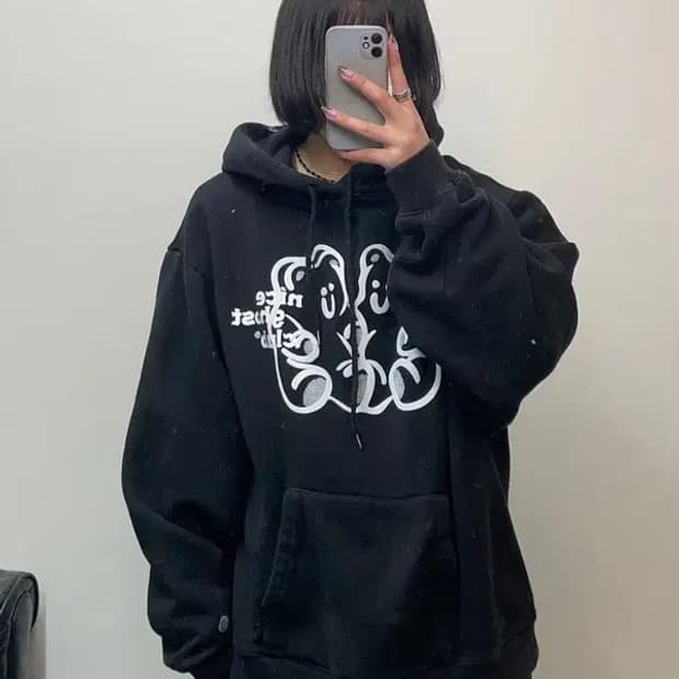 미디움 나이스고스트클럽 후드티 블랙 오버핏