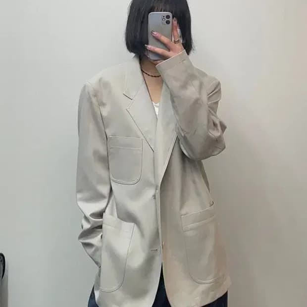 라지 쿠어 2버튼 오버핏 블레이져  다크베이지