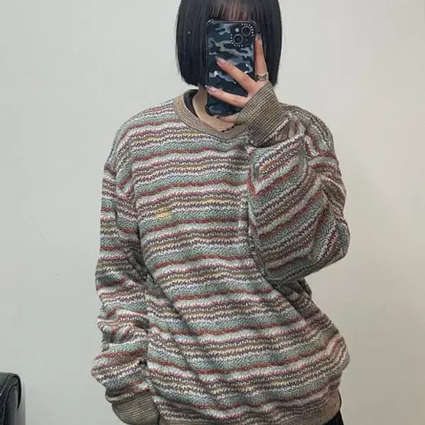 미쏘니 올드 오버핏 스트라이프 wool knit