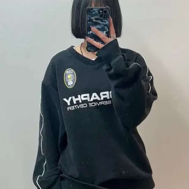 XL 코드그라피 24H 트랙 브이넥 맨투맨 블랙