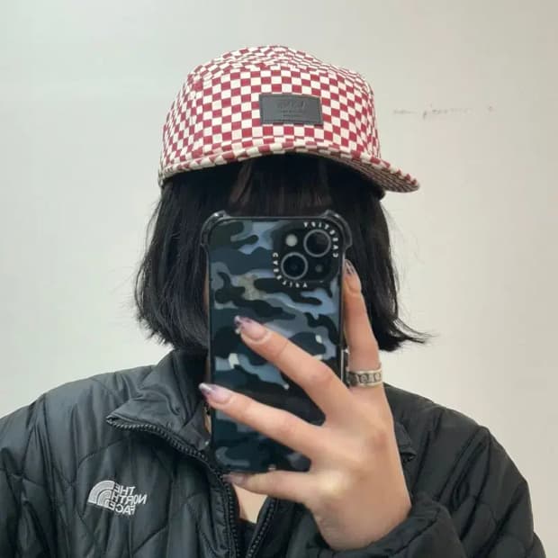 Vans 데이비스 5 패널 레드 화이트 체크 캠프 캡