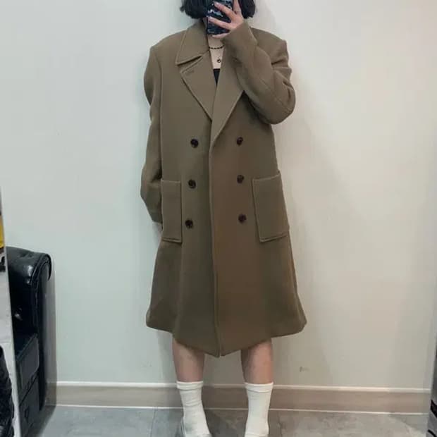 미사용 노앙 더블 브레스티드 오버핏  울 코트 베이지
