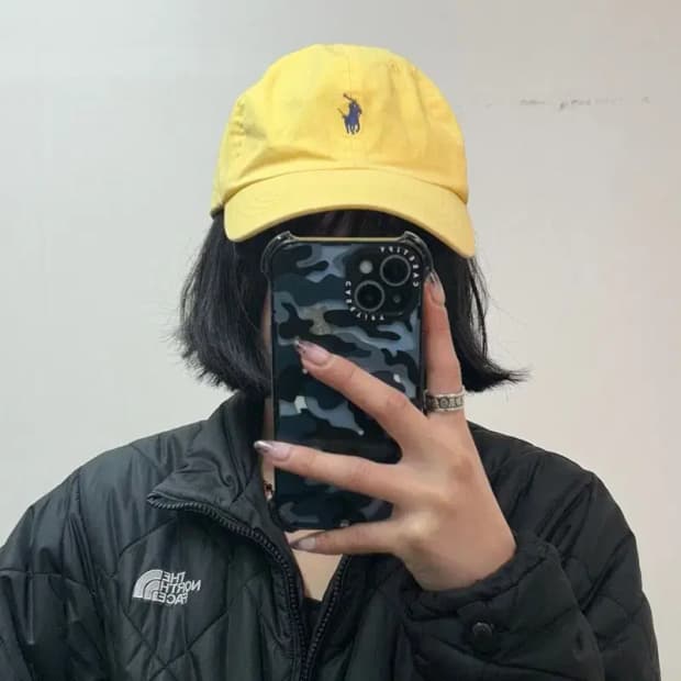 폴로 랄프로렌 레더 스트랩 볼캡 모자 옐로우