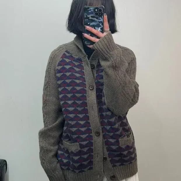 40 커스텀멜로우 빈티지 숄카라 가디건 브라운