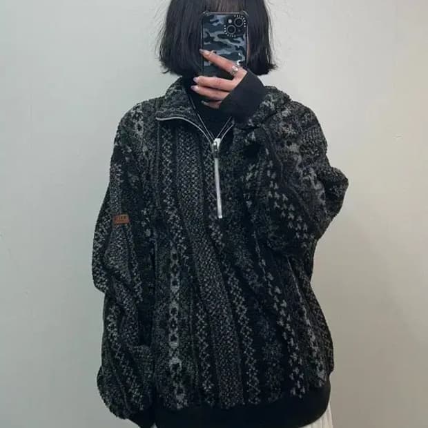 미디움 빈티지 노티카 익스페디션 아노락 니트 스웨터 블랙