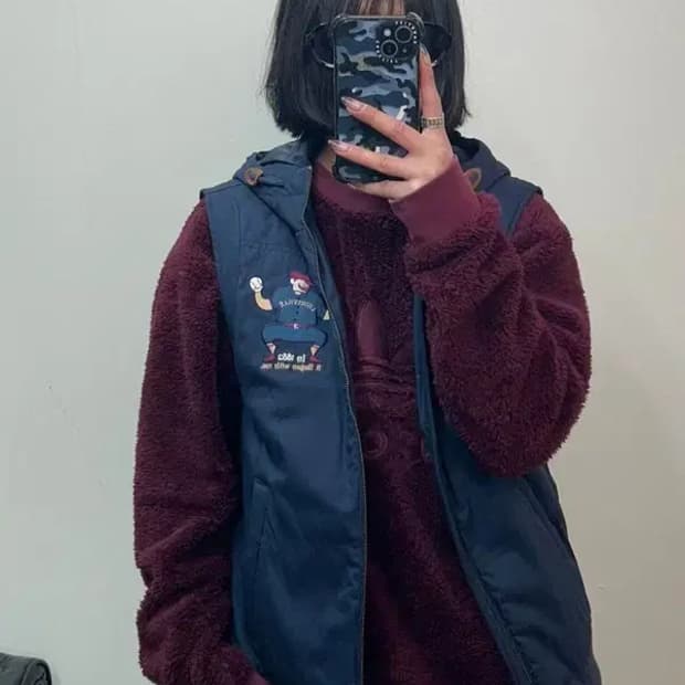 95 MLB 자수 로고 후드 패딩 조끼 네이비