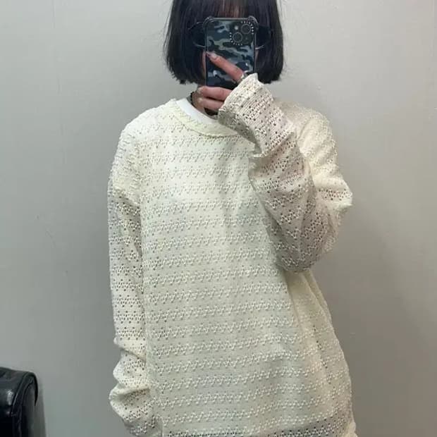 XL 앤더슨벨 플라워 가든 크루넥 봄 스웨터 아이보리