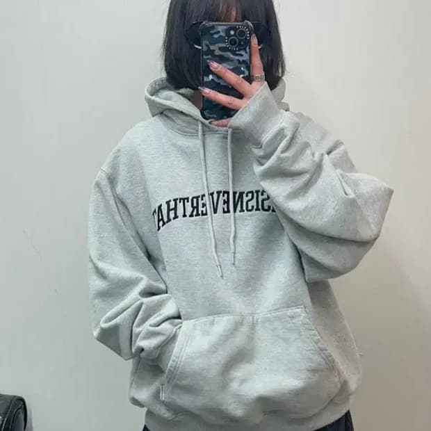 라지 디스이즈네버댓 로고 후드 티셔츠 그레이