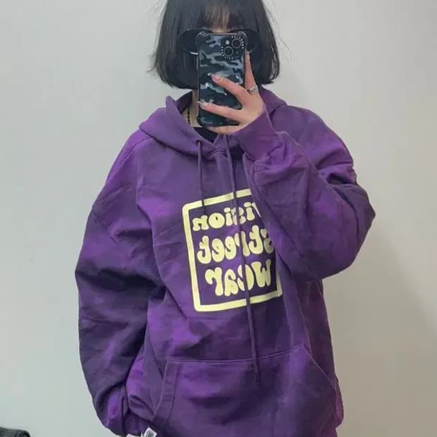 라지 비전스트릿웨어 VSW 프레임 염색 후드티 퍼플