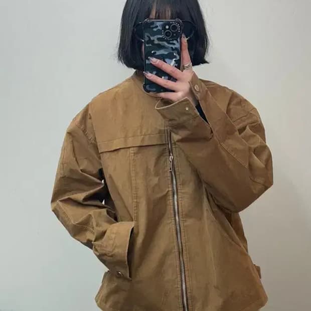 라지 라퍼지스토어 브라운 스웨이드 해링턴 바이커 자켓