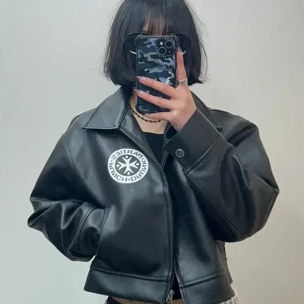 0 사이즈 펀치드렁크파티즈 비건 레더 크롭 라이더 재킷