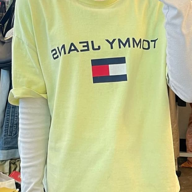 스몰 타미힐피거 진 5.0 우먼 90s 오버핏 로고 티셔츠