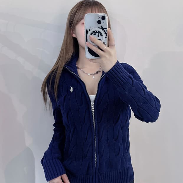 폴로랄프로렌 화이트포니 네이비 케이블 니트집업