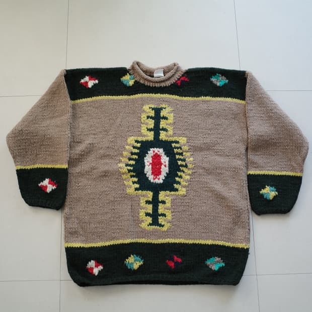 에콰도르 에스닉 나바호 아즈텍 핸드메이드 100% 울 니트 (Free)
