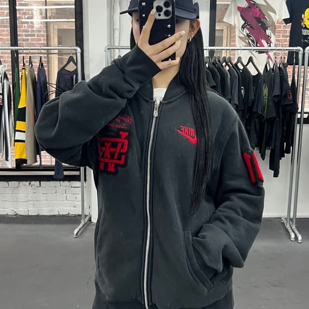 나이키 레드 스우시 코튼 집업