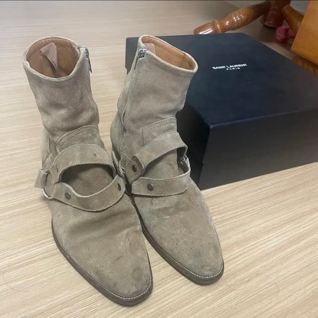생로랑 스웨이드 모터사이클 하네스 부츠 43
