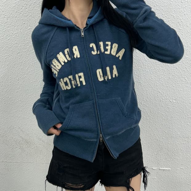 아베크롬비 센터로고 네이비 투웨이 후드집업 L