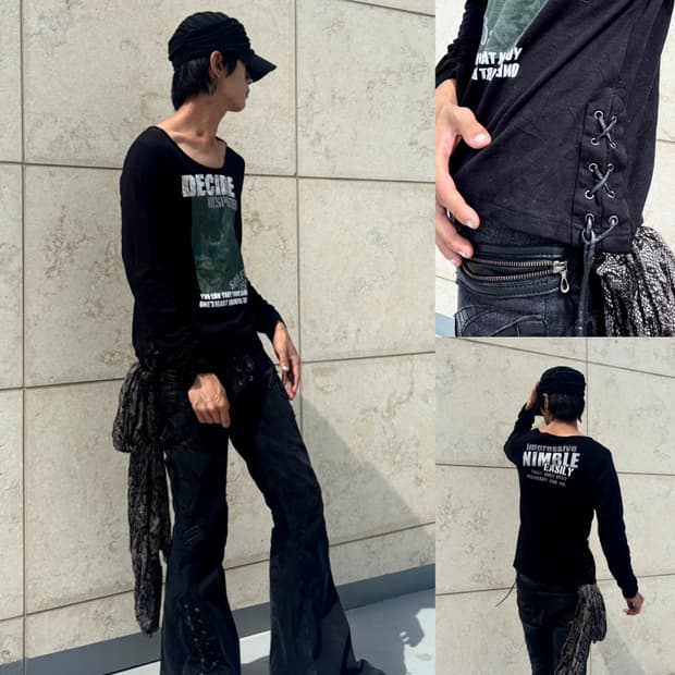 “PLG” Y2K Mood Eyelet Detail Sleeve