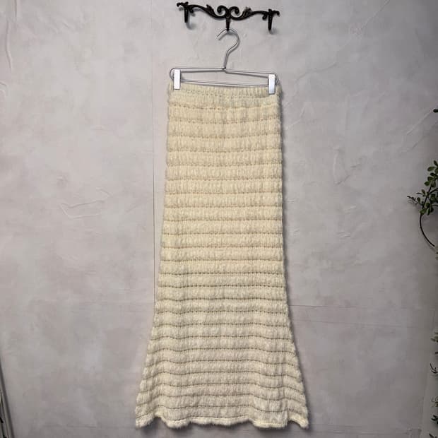 Ivory grunge fur knit maxi mermaid skirt