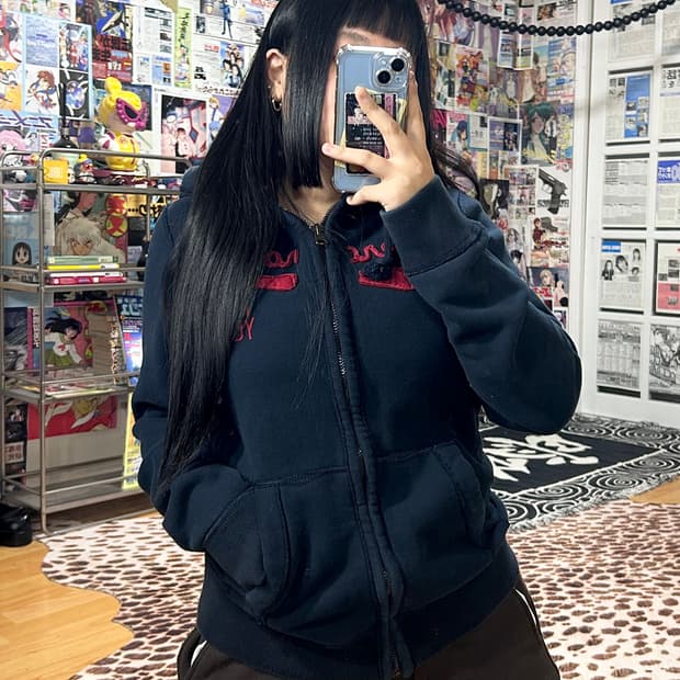 아베크롬비 다크 네이비 기모 후드집업